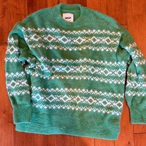 Aerie Teal and White womens Crewneck Sweater